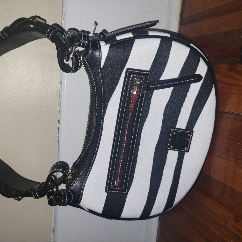 Dooney & Bourke Black and White Satchel with Striking Stripes
